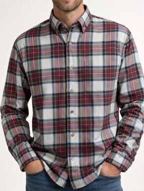 McCulley’s Highlands NC Wool Blend Plaid Cotton Red Button Down Shirt Men’s L